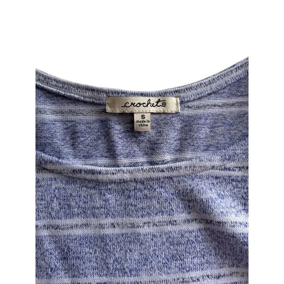 Crochet Womens S Blue Striped Long Sleeve Knit Sweater With Side Tie Accent - Picture 4 of 8